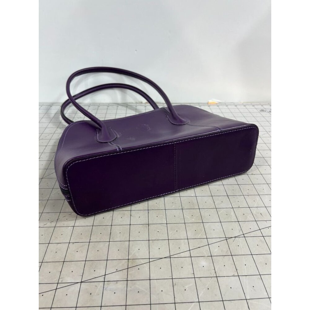 Vera Pelle Italian Purple Plum Leather Shoulder Bag Dual Handles Classic Look - Picture 4 of 8